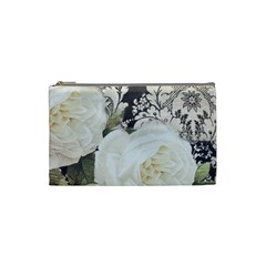 Elegant White Rose Vintage Damask Cosmetic Bag (small)