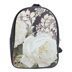 Elegant White Rose Vintage Damask School Bag (large) by chicelegantboutique