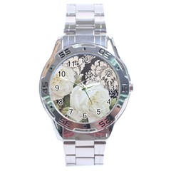 Elegant White Rose Vintage Damask Stainless Steel Watch (men s) by chicelegantboutique