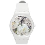 Elegant White Rose Vintage Damask Plastic Sport Watch (Medium) Front