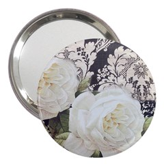 Elegant White Rose Vintage Damask 3  Handbag Mirror