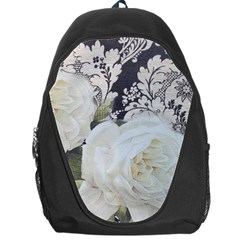 Elegant White Rose Vintage Damask Backpack Bag by chicelegantboutique