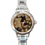 Paris Lady And French Poodle Vintage Newspaper Print Sexy Hot Gil Elvgren Pin Up Girl Paris Eiffel T Round Italian Charm Watch Front