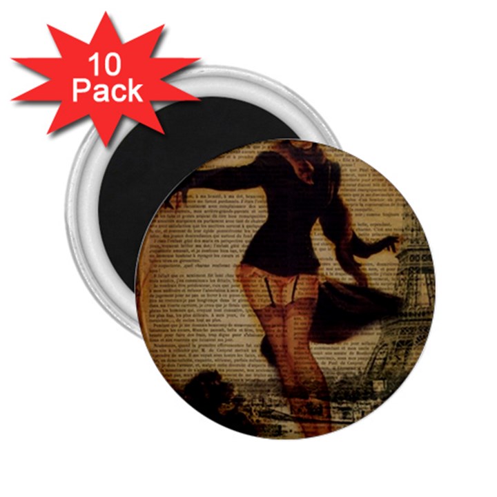 Paris Lady And French Poodle Vintage Newspaper Print Sexy Hot Gil Elvgren Pin Up Girl Paris Eiffel T 2.25  Button Magnet (10 pack)