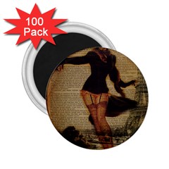 Paris Lady And French Poodle Vintage Newspaper Print Sexy Hot Gil Elvgren Pin Up Girl Paris Eiffel T 2 25  Button Magnet (100 Pack) by chicelegantboutique