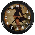 Paris Lady And French Poodle Vintage Newspaper Print Sexy Hot Gil Elvgren Pin Up Girl Paris Eiffel T Wall Clock (Black) Front