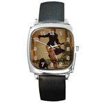 Paris Lady And French Poodle Vintage Newspaper Print Sexy Hot Gil Elvgren Pin Up Girl Paris Eiffel T Square Leather Watch Front