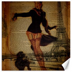 Paris Lady And French Poodle Vintage Newspaper Print Sexy Hot Gil Elvgren Pin Up Girl Paris Eiffel T Canvas 12  X 12  (unframed) by chicelegantboutique