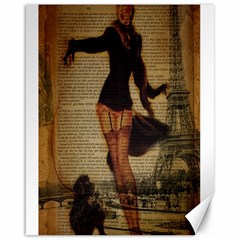 Paris Lady And French Poodle Vintage Newspaper Print Sexy Hot Gil Elvgren Pin Up Girl Paris Eiffel T Canvas 16  X 20  (unframed) by chicelegantboutique