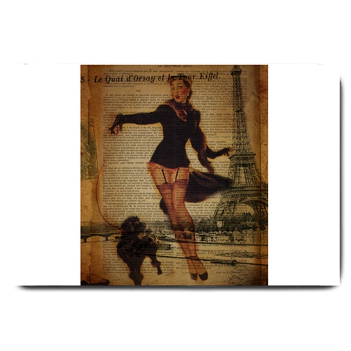 Paris Lady And French Poodle Vintage Newspaper Print Sexy Hot Gil Elvgren Pin Up Girl Paris Eiffel T Large Door Mat