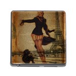 Paris Lady And French Poodle Vintage Newspaper Print Sexy Hot Gil Elvgren Pin Up Girl Paris Eiffel T Memory Card Reader with Storage (Square) Front