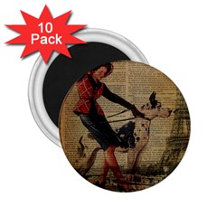 Paris Girl And Great Dane Vintage Newspaper Print Sexy Hot Gil Elvgren Pin Up Girl Paris Eiffel Towe 2 25  Button Magnet (10 Pack) by chicelegantboutique