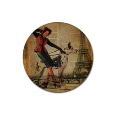 Paris Girl And Great Dane Vintage Newspaper Print Sexy Hot Gil Elvgren Pin Up Girl Paris Eiffel Towe Magnet 3  (round) by chicelegantboutique