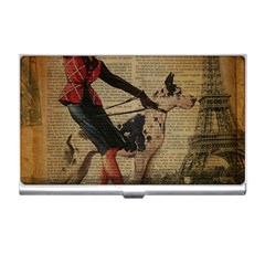 Paris Girl And Great Dane Vintage Newspaper Print Sexy Hot Gil Elvgren Pin Up Girl Paris Eiffel Towe Business Card Holder by chicelegantboutique