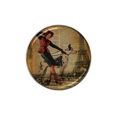 Paris Girl And Great Dane Vintage Newspaper Print Sexy Hot Gil Elvgren Pin Up Girl Paris Eiffel Towe Golf Ball Marker (for Hat Clip) by chicelegantboutique