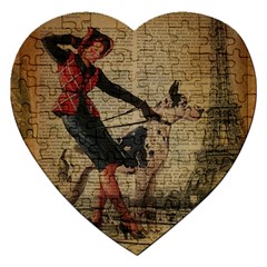 Paris Girl And Great Dane Vintage Newspaper Print Sexy Hot Gil Elvgren Pin Up Girl Paris Eiffel Towe Jigsaw Puzzle (heart) by chicelegantboutique