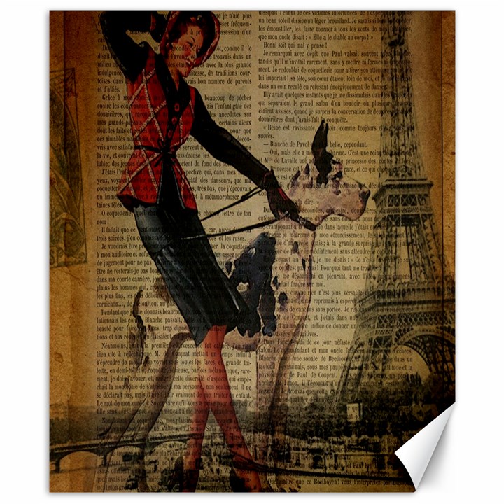 Paris Girl And Great Dane Vintage Newspaper Print Sexy Hot Gil Elvgren Pin Up Girl Paris Eiffel Towe Canvas 8  x 10  (Unframed)