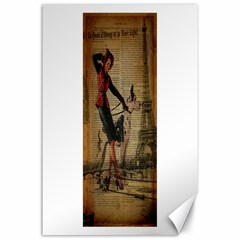 Paris Girl And Great Dane Vintage Newspaper Print Sexy Hot Gil Elvgren Pin Up Girl Paris Eiffel Towe Canvas 24  X 36  (unframed) by chicelegantboutique