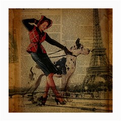 Paris Girl And Great Dane Vintage Newspaper Print Sexy Hot Gil Elvgren Pin Up Girl Paris Eiffel Towe Glasses Cloth (medium, Two Sided)