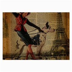 Paris Girl And Great Dane Vintage Newspaper Print Sexy Hot Gil Elvgren Pin Up Girl Paris Eiffel Towe Glasses Cloth (large, Two Sided) by chicelegantboutique