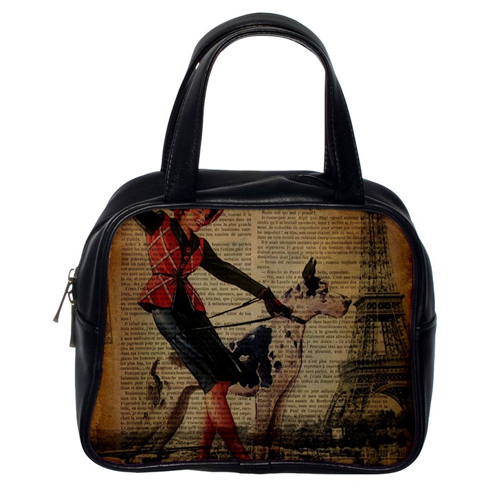 Paris Girl And Great Dane Vintage Newspaper Print Sexy Hot Gil Elvgren Pin Up Girl Paris Eiffel Towe Classic Handbag (One Side)