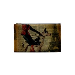 Paris Girl And Great Dane Vintage Newspaper Print Sexy Hot Gil Elvgren Pin Up Girl Paris Eiffel Towe Cosmetic Bag (small)