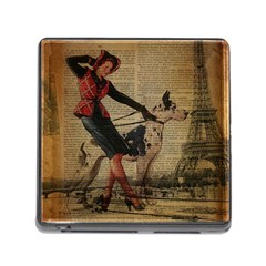 Paris Girl And Great Dane Vintage Newspaper Print Sexy Hot Gil Elvgren Pin Up Girl Paris Eiffel Towe Memory Card Reader With Storage (square) by chicelegantboutique