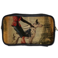 Paris Girl And Great Dane Vintage Newspaper Print Sexy Hot Gil Elvgren Pin Up Girl Paris Eiffel Towe Travel Toiletry Bag (one Side) by chicelegantboutique