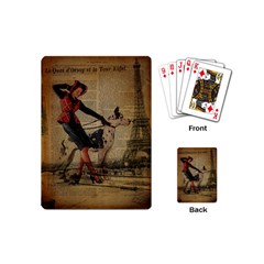 Paris Girl And Great Dane Vintage Newspaper Print Sexy Hot Gil Elvgren Pin Up Girl Paris Eiffel Towe Playing Cards (mini) by chicelegantboutique