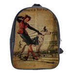 Paris Girl And Great Dane Vintage Newspaper Print Sexy Hot Gil Elvgren Pin Up Girl Paris Eiffel Towe School Bag (XL) Front