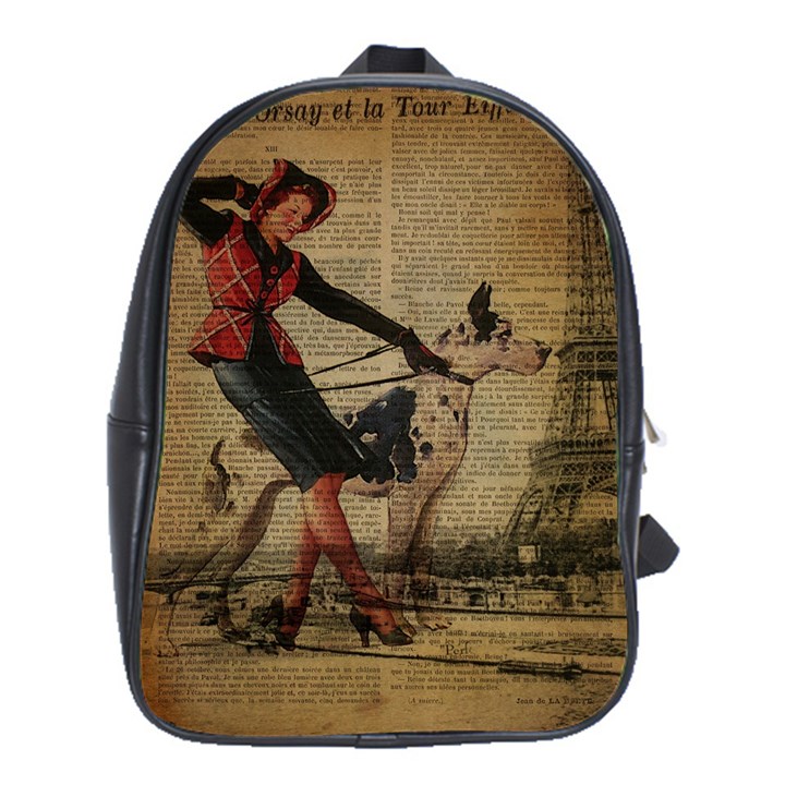 Paris Girl And Great Dane Vintage Newspaper Print Sexy Hot Gil Elvgren Pin Up Girl Paris Eiffel Towe School Bag (XL)