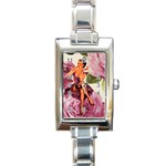 Cute Purple Dress Pin Up Girl Pink Rose Floral Art Rectangular Italian Charm Watch Front