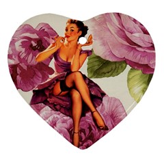 Cute Purple Dress Pin Up Girl Pink Rose Floral Art Heart Ornament by chicelegantboutique