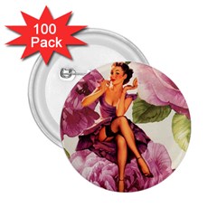 Cute Purple Dress Pin Up Girl Pink Rose Floral Art 2 25  Button (100 Pack) by chicelegantboutique