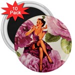 Cute Purple Dress Pin Up Girl Pink Rose Floral Art 3  Button Magnet (10 pack) Front