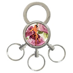 Cute Purple Dress Pin Up Girl Pink Rose Floral Art 3-ring Key Chain