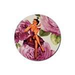 Cute Purple Dress Pin Up Girl Pink Rose Floral Art Drink Coasters 4 Pack (Round) Front