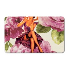 Cute Purple Dress Pin Up Girl Pink Rose Floral Art Magnet (rectangular) by chicelegantboutique