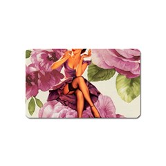 Cute Purple Dress Pin Up Girl Pink Rose Floral Art Magnet (name Card)