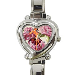 Cute Purple Dress Pin Up Girl Pink Rose Floral Art Heart Italian Charm Watch  by chicelegantboutique