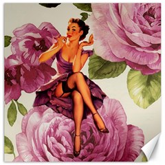 Cute Purple Dress Pin Up Girl Pink Rose Floral Art Canvas 16  X 16  (unframed) by chicelegantboutique