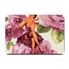 Cute Purple Dress Pin Up Girl Pink Rose Floral Art Small Door Mat by chicelegantboutique