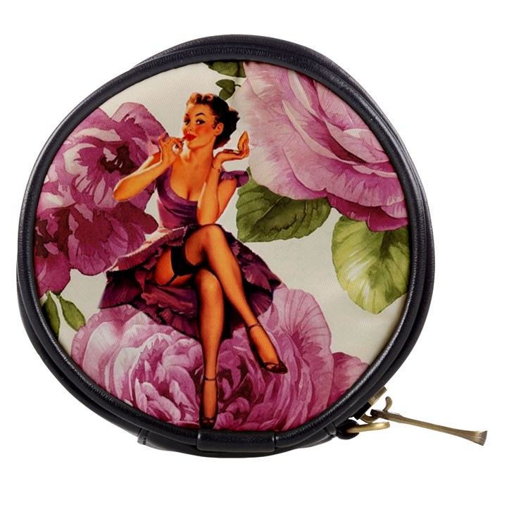 Cute Purple Dress Pin Up Girl Pink Rose Floral Art Mini Makeup Case