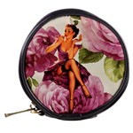 Cute Purple Dress Pin Up Girl Pink Rose Floral Art Mini Makeup Case Back