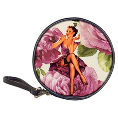 Cute Purple Dress Pin Up Girl Pink Rose Floral Art Cd Wallet