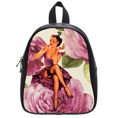 Cute Purple Dress Pin Up Girl Pink Rose Floral Art School Bag (small) by chicelegantboutique