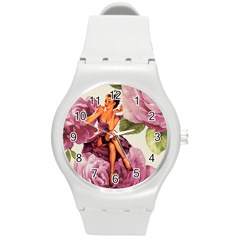 Cute Purple Dress Pin Up Girl Pink Rose Floral Art Plastic Sport Watch (medium) by chicelegantboutique