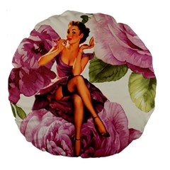 Cute Purple Dress Pin Up Girl Pink Rose Floral Art 18  Premium Round Cushion  by chicelegantboutique