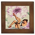 Gil Elvgren Pin Up Girl Purple Flower Fashion Art Framed Ceramic Tile Front