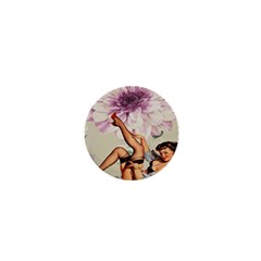 Gil Elvgren Pin Up Girl Purple Flower Fashion Art 1  Mini Button Magnet by chicelegantboutique